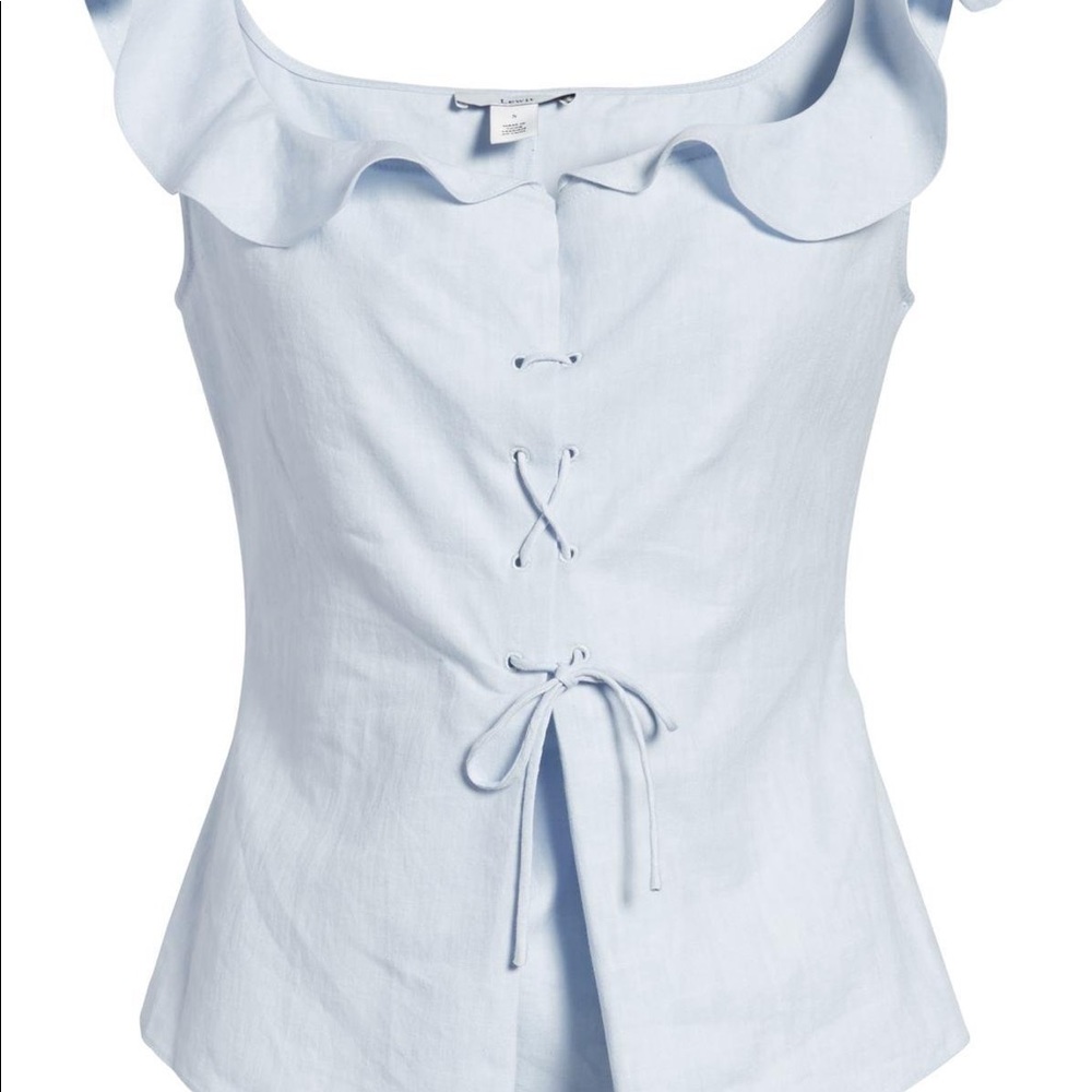 Lewit Lace Up Linen Ruffle Sleeve Blouse
